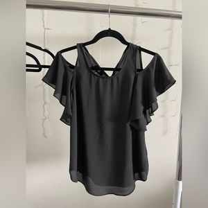 black open shoulder top